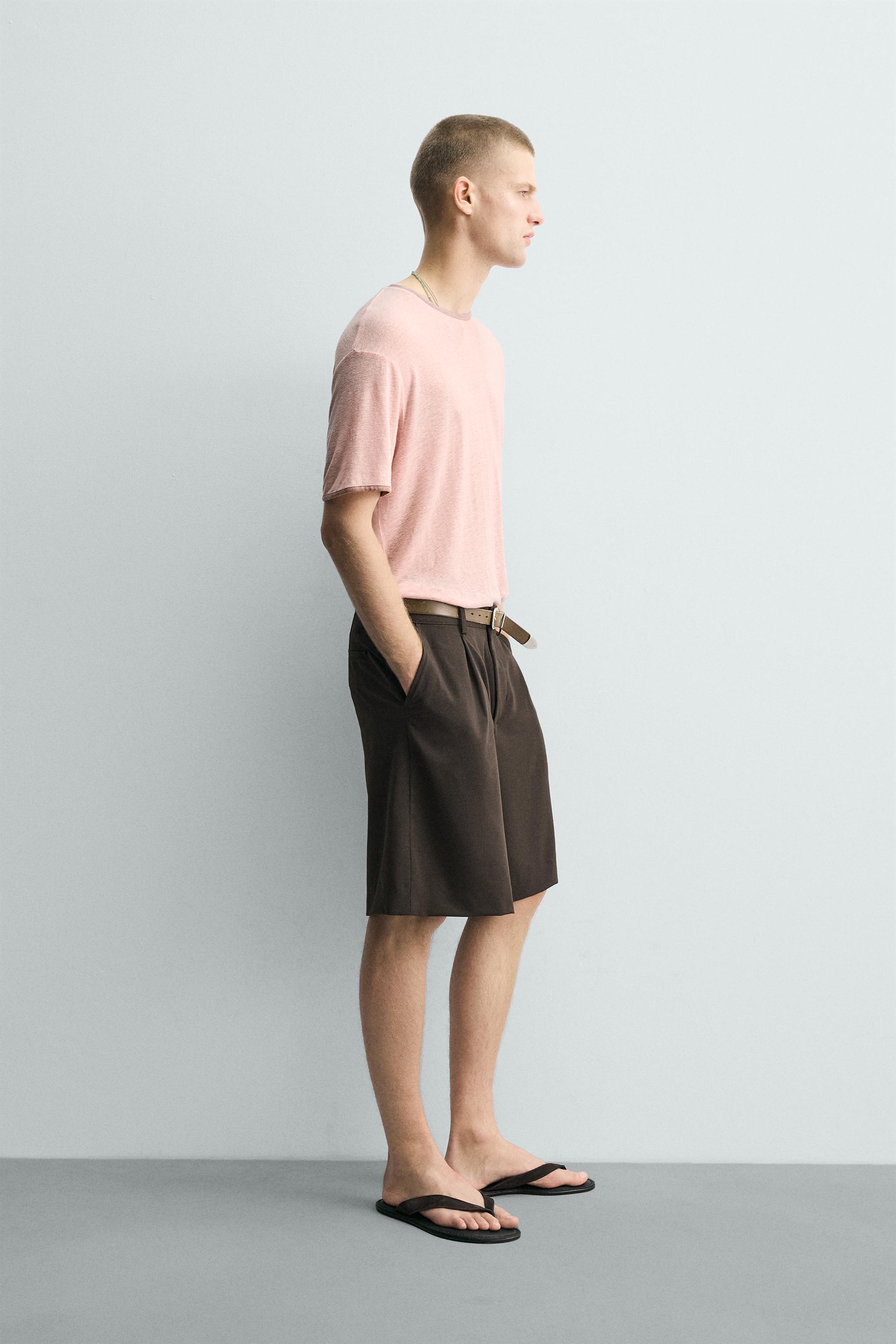 CONTRAST VISCOSE-LINEN BLEND T-SHIRT